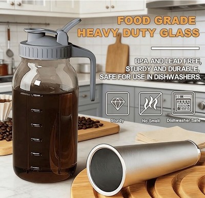 Cold Brew Kaffeemaschine (grau 64 Unzen) Einmachglas Krug mit Griff und Deckel,