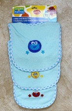 Sesame Street 3 Pieces Set Baby Bibs  Burp Cloth Set Blue