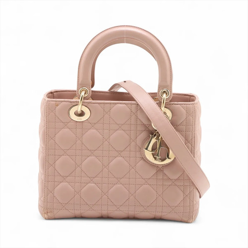 Christian Dior Lady Dior Cannage Leather 2 Way Handbag Pink