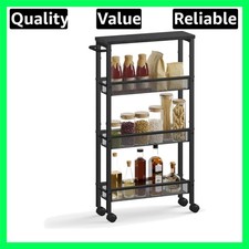 4-Tier Trolley, Space-Saving Kitchen Cart with Castors, 13 cm Deep, Steel Fra...