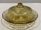 Federal Yellow Amber Sharon Cabbage Rose Depression Glass Butter Dish w Lid