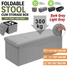 Folding Ottoman Storage Box Pouffe Seat Stool Home Chair Foot stool Bench LINEN
