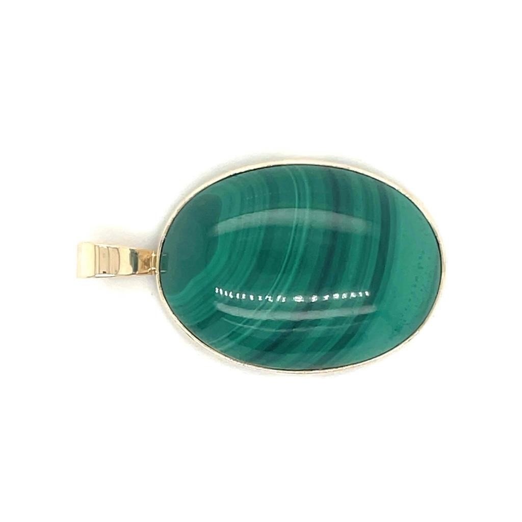 Malachite Solitaire Oval Pendant Solid 14K Yellow… - image 4