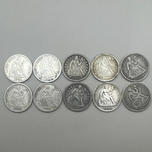 Seated Liberty Dime Lot Of 10 Better Condition Philadelphia & Orleans — VF to EF