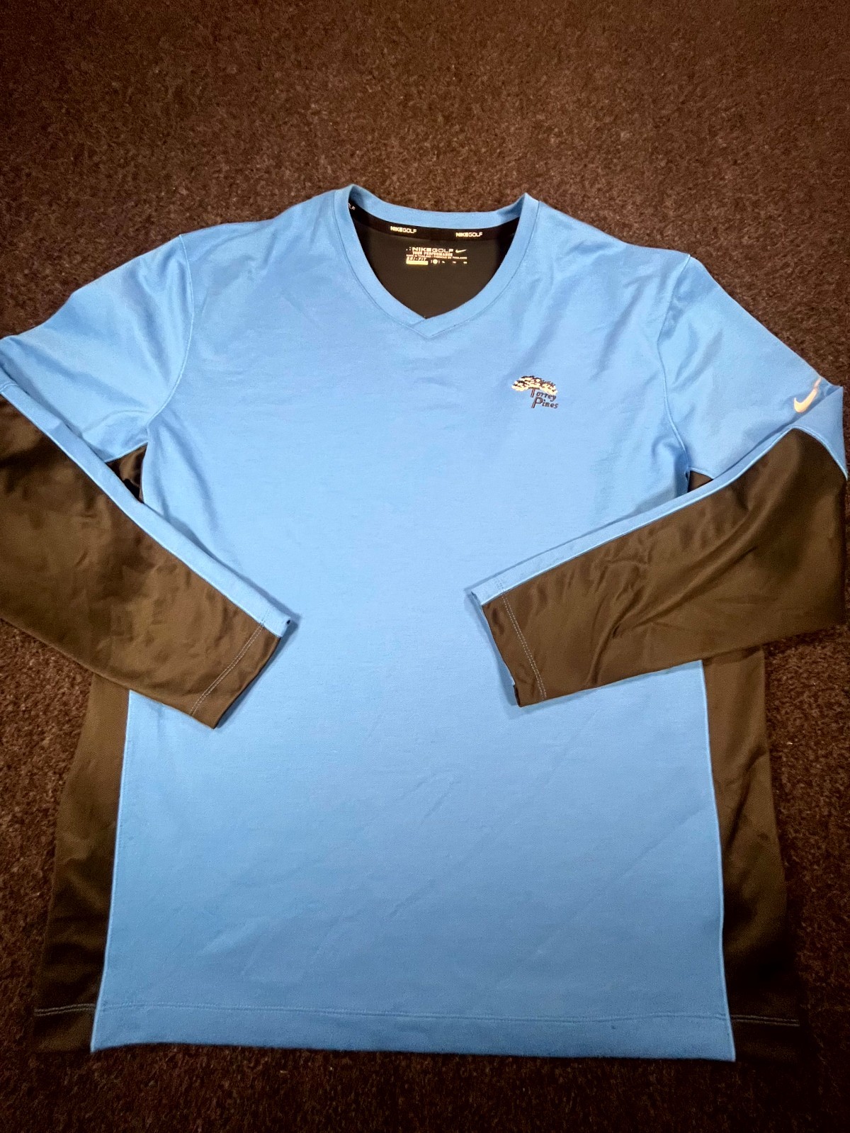 Nike Golf Torrey Pines Dri Fit Shirt Mens XL Blue V Neck Pullover Performance