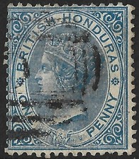 British Honduras 1882-87 QV 1d Blue  Wmk CROWN CA  SG.17 Used Cat:£25  Perf 14