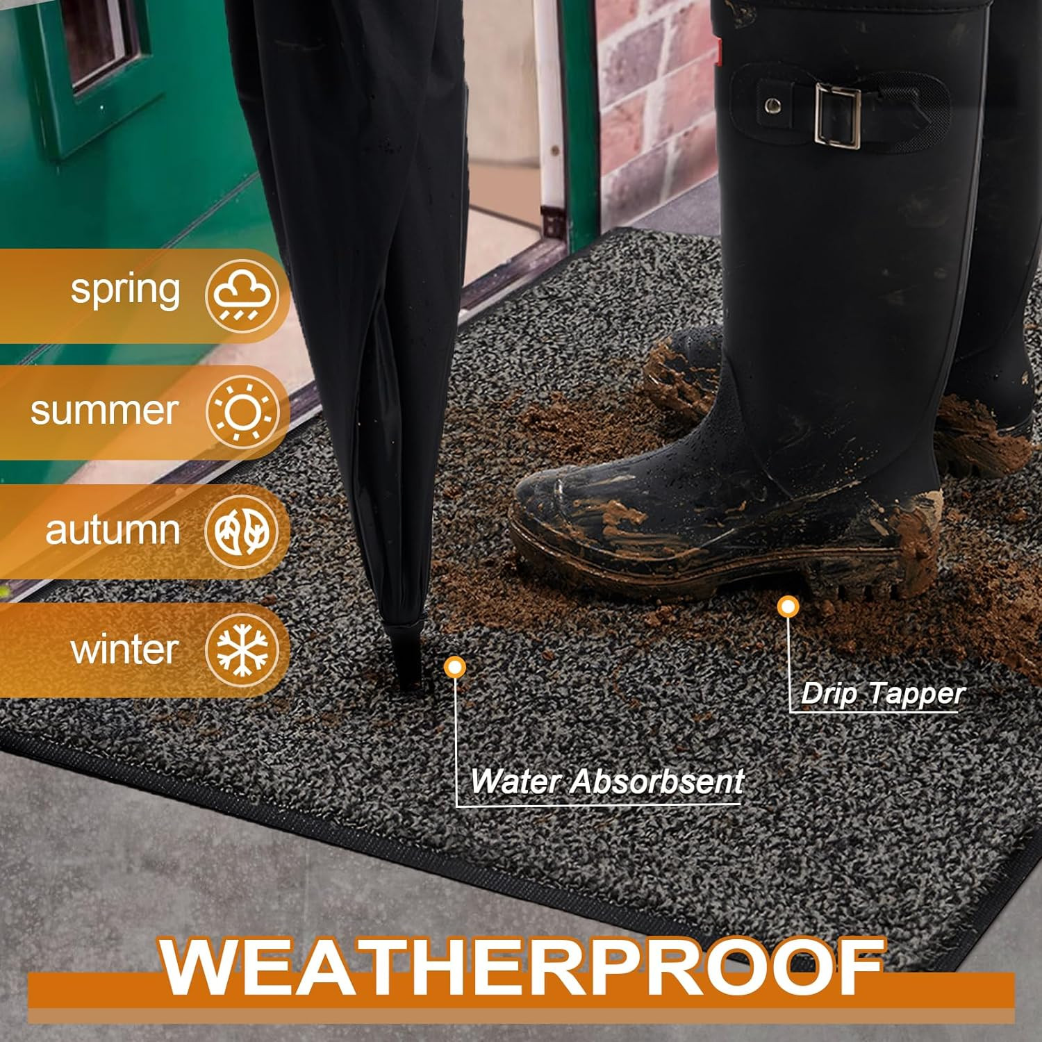 Front Door Mat, Dirt Trapper Welcome Mat for Outdoor Indoor, Non-Slip Waterproof