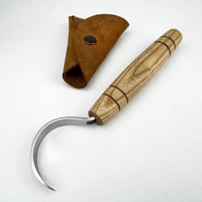 Hand-Forged Hook Knife with Sheath – 52100 Steel, Ash Handle, For Spoon Carving