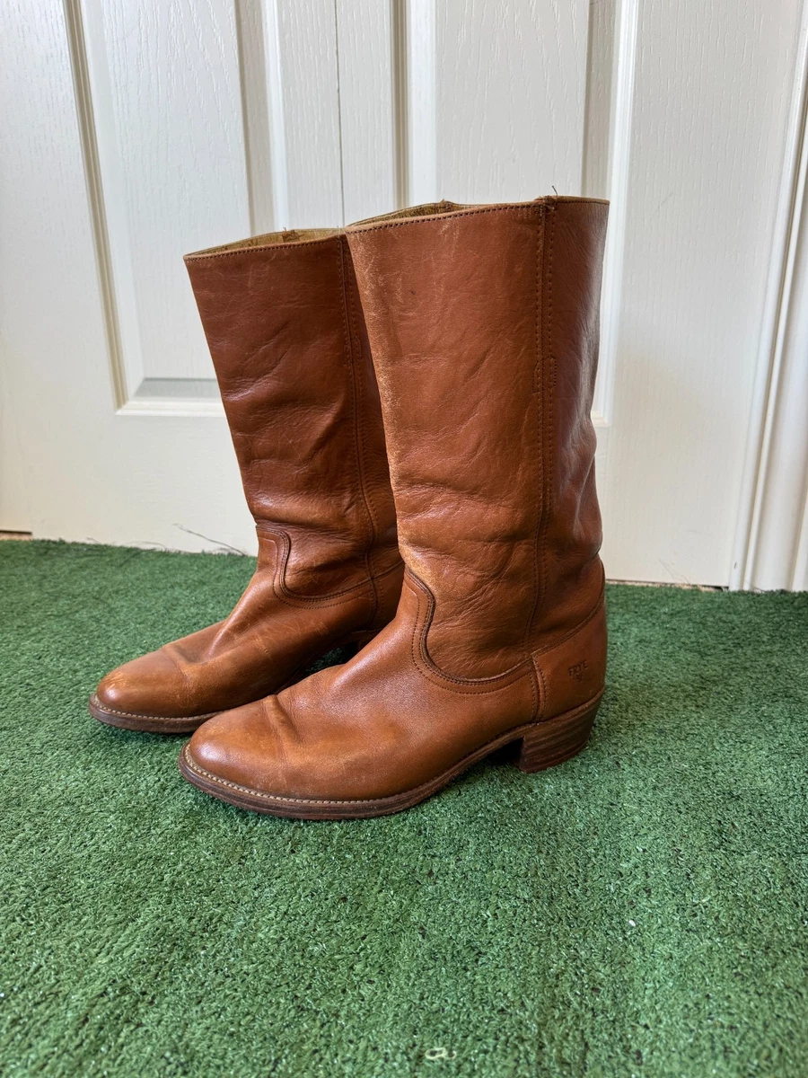 Vintage Frye Cowboy Boots Leather Calf USA Stitched Western Heel Brown 9.5EE Frye Western Boots with Upper Leather EE for Men for Sale  main image 4