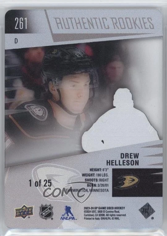2023-24 SP Game Used Authentic Rookies Crystal /25 Drew Helleson #261 Rookie RC - Image 2 of 2