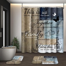 Family Home Motivational Shower Curtain Set with Lid Cover and Non-Slip Rugs ...