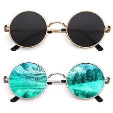 Retro Round Polarized Sunglasses for Men Women - UV400 Metal Hippie Shades