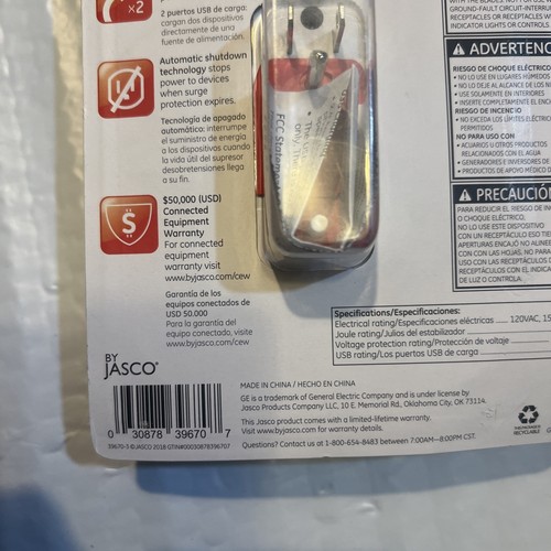 GE Pro 5-Outlet 2-Port USB Side-Access Surge Protector Tap 39670 - 第 7/9 張圖片