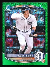 2025 BOWMAN CHROME PROSPECTS JUSTICE BIGBIE /99 GREEN SHIMMER REFRACTOR #BCP-215