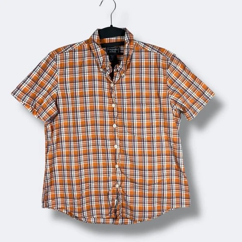 Vintage Abercrombie Fitch Button Up Blouse Top Womens S Orange Plaid Western
