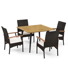 5 PCS Patio PE Wicker Dining Set Table and Chairs w/Cushions 1.9" Umbrella Hole