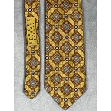 Robert Talbott Estate Silk Tie Geometric Pattern Gold Blue Brown Handsewn USA