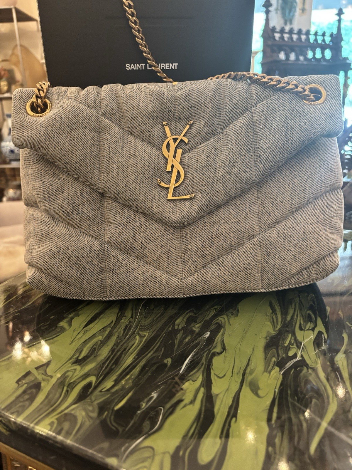 SAINT LAURENT ysl denim puffer borsa piccola tracolla usata 2xs