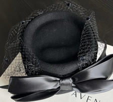 Plaza Black Wool Fascinator Headpiece with Bow  Veil, One Size, Solid Formal
