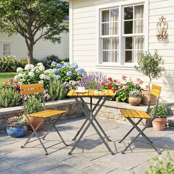 Outsunny Sitzgruppe 3 Tlg. Essgruppe Klappbarer Esstisch Mit 2 Klappbare StüHle-image