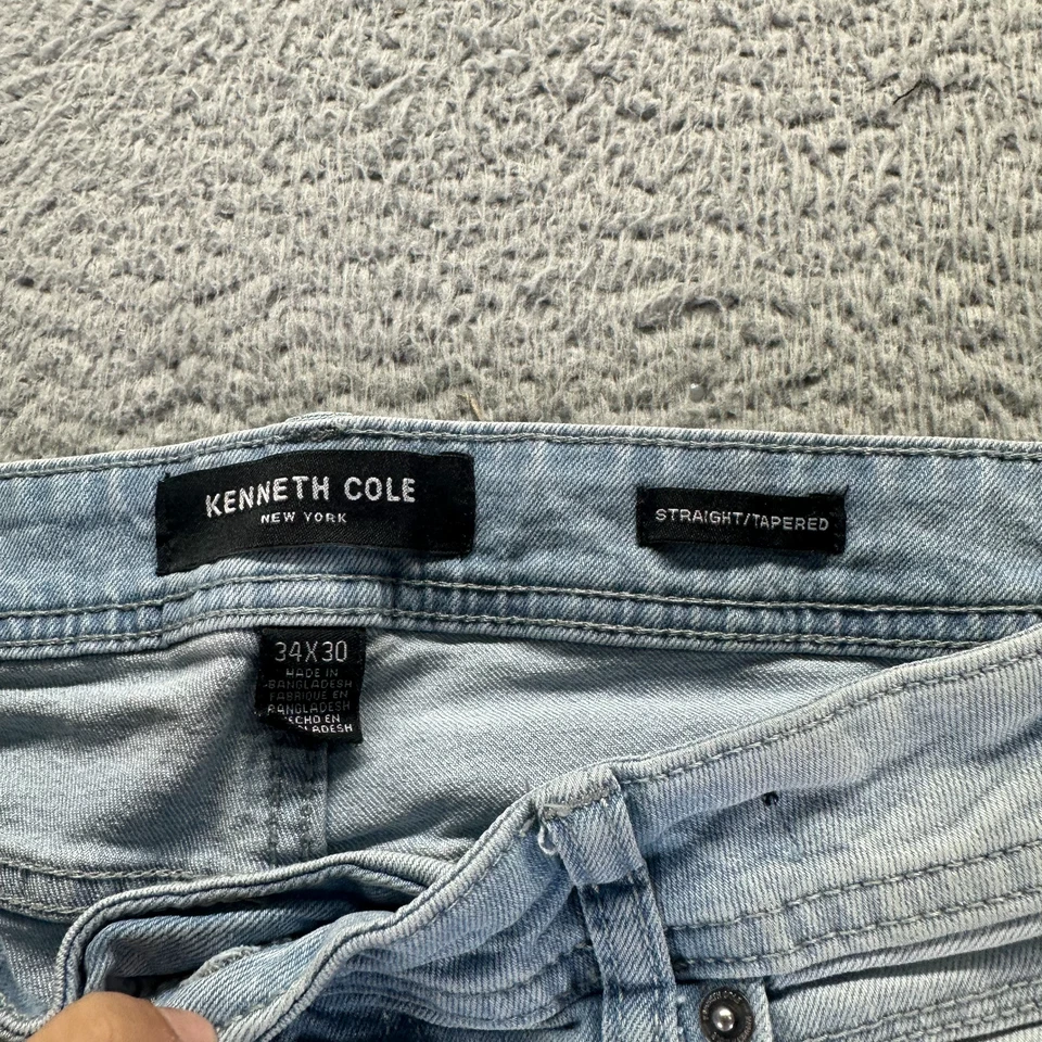 Kenneth Cole Jeans Mens 34X30 Blue Denim Cotton Straight Leg Light Wash Stretch - Image 3 of 4