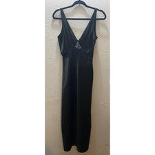 Na-kd Satin Lace Maxi Dress Women's 34/XS Black Excellent V-Neck Evening Gown