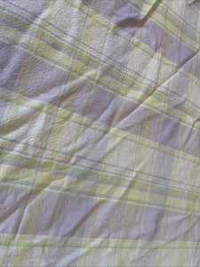 Small 53” Round Pale Purple Yellow Plaid Tablecloth Spring Easter Ready