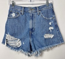 Levi s Women s Size 25 High Rise Mom Shorts Distressed Raw Hem Cutoff Denim