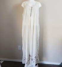 Soft Surroundings Womens Maxi Slip Dress Sz L Embroidered Hem Cotton Cottagecore