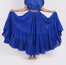 Women's 25 yard Cotton long Maxi Skirt Elastic Waist 4 Tiered Royal Blue Skirt