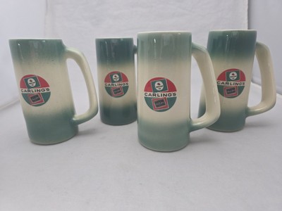 Carling's Red Cap Ale & Black Label (4) Turquoise Slanted Handle Ceramic Mugs