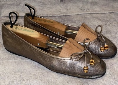 Gucci Tom Ford Era Bamboo Accent Metallic Ballet Flats Shoes 5.5 G Italy Vintage