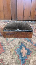 Antique Primitive Old Wood Pin Cushion Sewing Box 9"