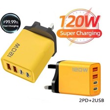 120W Fast Charging Double USB-C PD Multiport Wall Charger Adapter UK-Plug Phone*