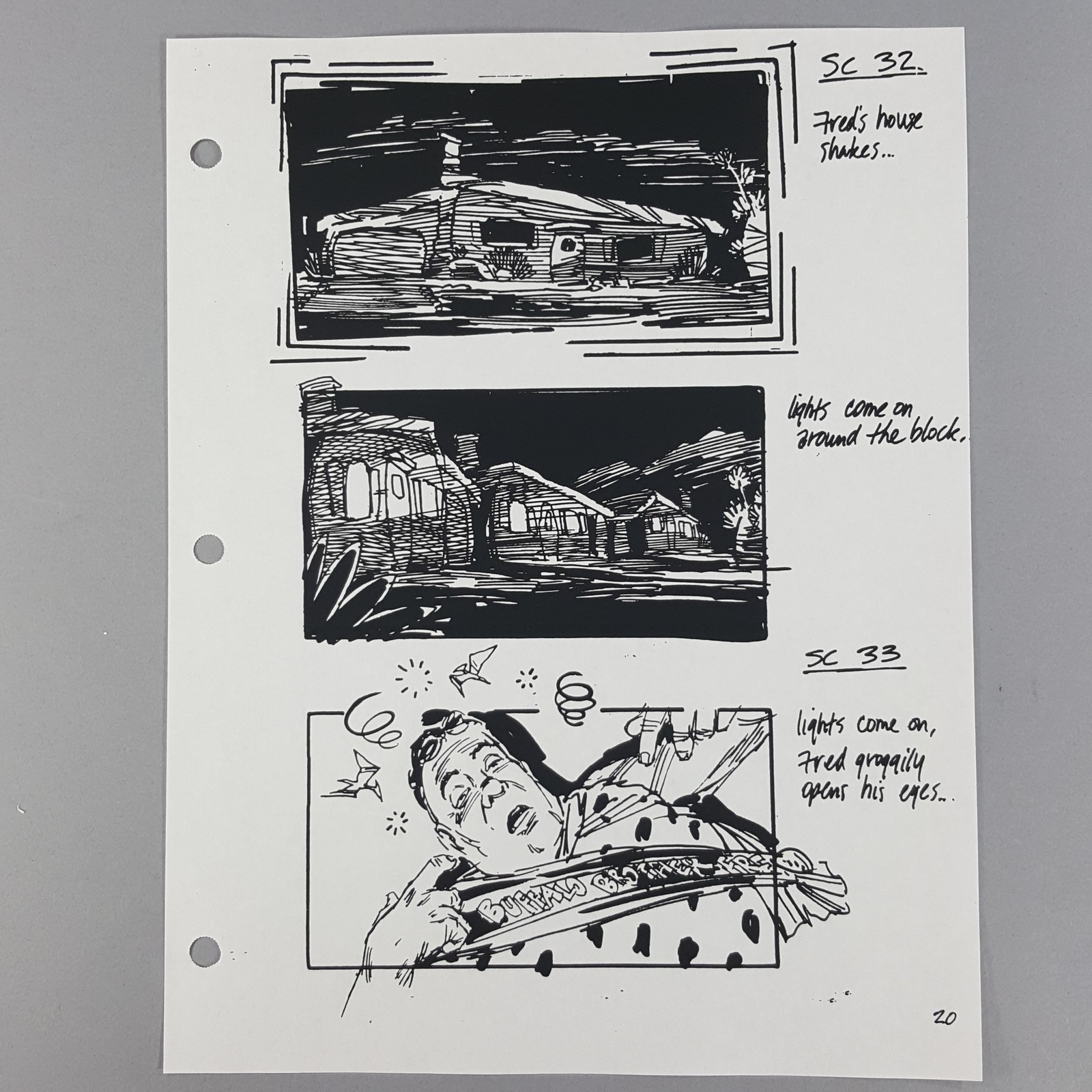 The Flintstones Storyboard Fred Wakes as House Shakes Lights On SC 32-33 COA