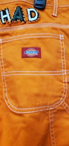 Pantalone da lavoro Dickie's arancione fluo donna 37 toppe musica rock taglia 9/29 unico - Foto 9 di 16