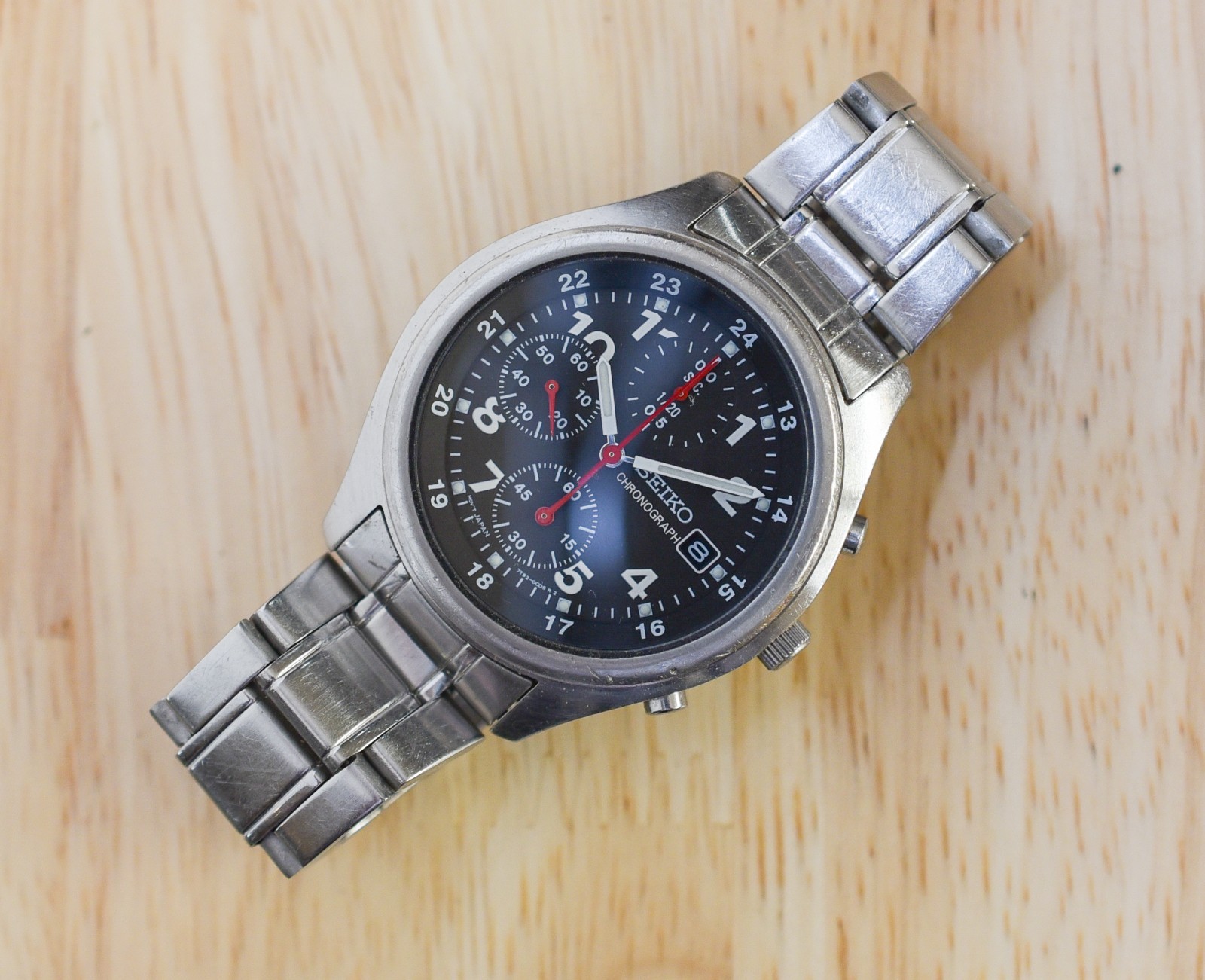 AS Pilots 7T92-0CH0 SEIKO Watch Vintage Chronogaph Stainless IS REPAIR Steel - vintagewatches.pk