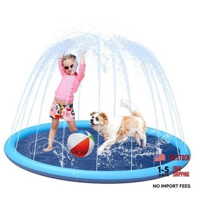 Non-Slip Large Sprinkler Splash Play Mat,Splash Pad for Kids and Dog (Blue, L