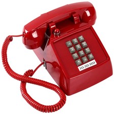 Traditional Red Landline Phone, Retro Corded Telephone Visible Ringing
