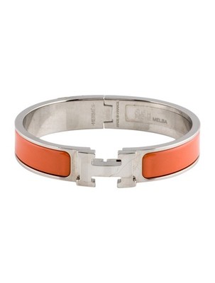 HERMÈS  Hermès Clic H Enamel Bracelet Orange/Palladium - Size PM