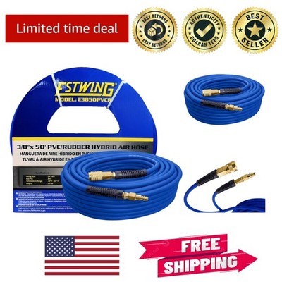 All-Weather 3/8'' x 50' Hybrid Air Hose - 300 PSI Pressure with Brass Fittings