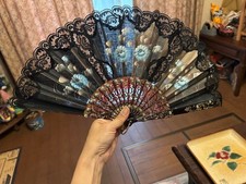 HAND MADE IN SPAIN Flamenco Fan Black Lace Floral