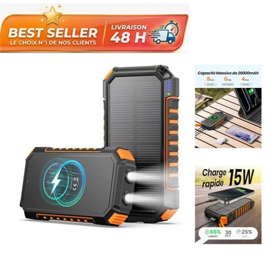ADDTOP Batterie Externe Solaire 20000mAh Charge Rapide USB C - Photo 1/4
