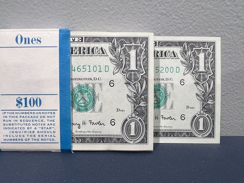 100 Consecutive 1963a $1 Federal Reserve Notes in BEP Strap Uncirculated F-D
