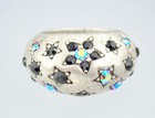 Sparkling Large Vintage Estate Silver Tone Rhinestone Floral Stars Bombe Ring 8 — photo 1