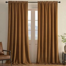 Brown Velvet Blackout Curtains 96" Long, 2 Panels, Thermal Insulated, 52x96"