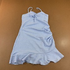 Shein Womens Large US 8/10 Light Blue Floral Ruched Ruffle Hem Mini Dress New