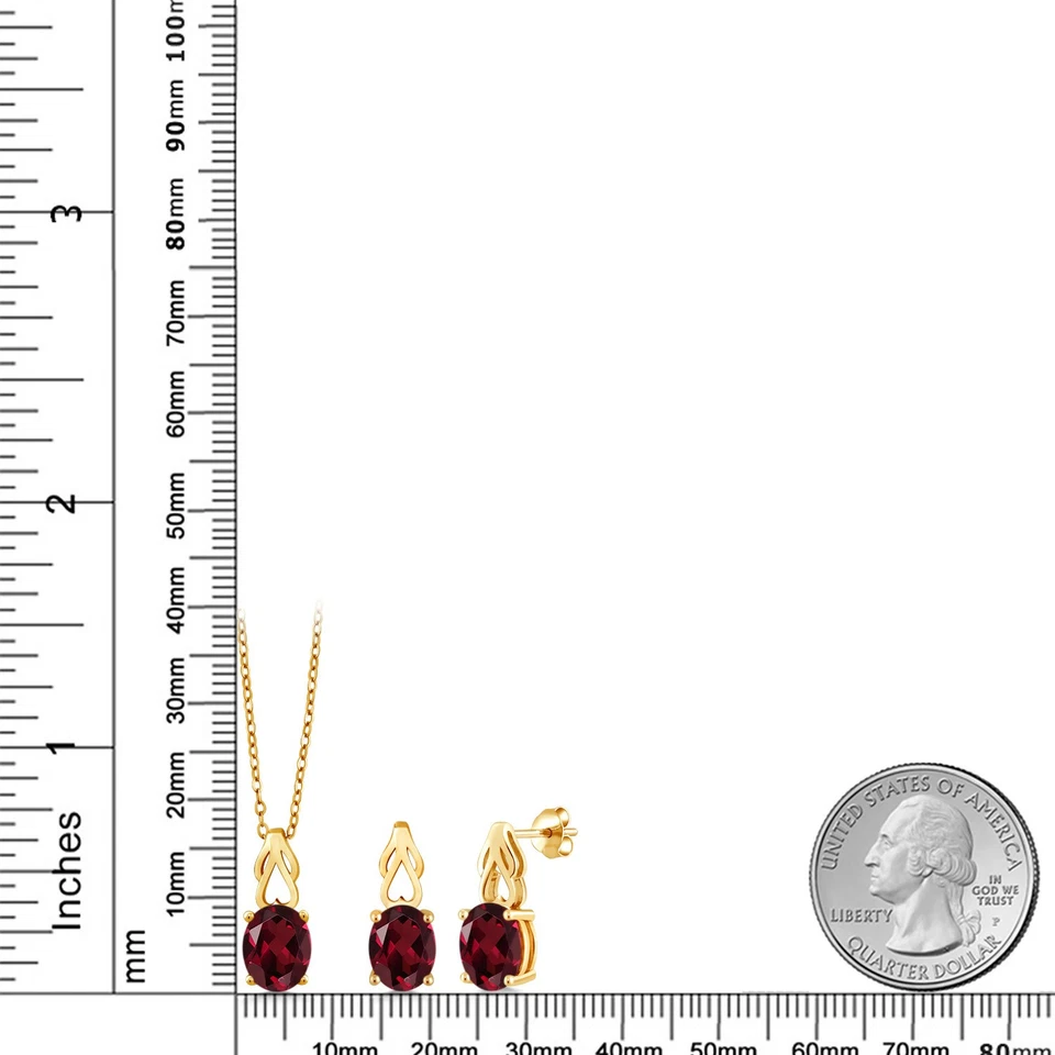 Juego de joyas colgantes y pendientes de granate rodolita de plata chapada en oro amarillo de 18 quilates Foto 2 de 3