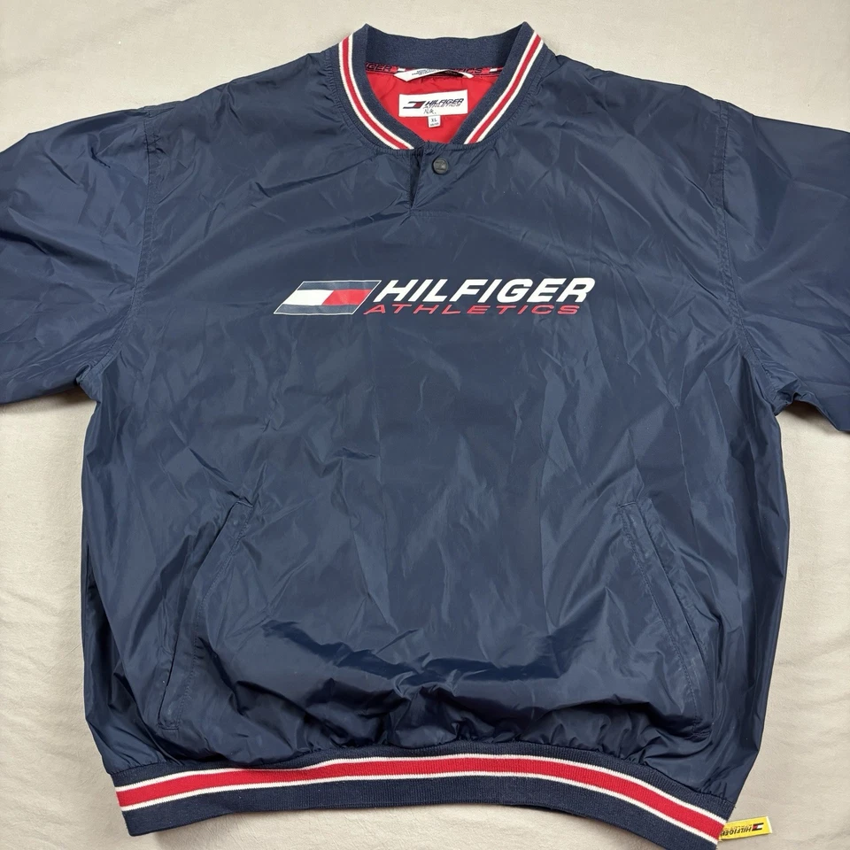 VGT 90’s Tommy Hilfiger Athletic Windbreaker Pullover Navy L Jacket Button Vneck - Image 4 of 4