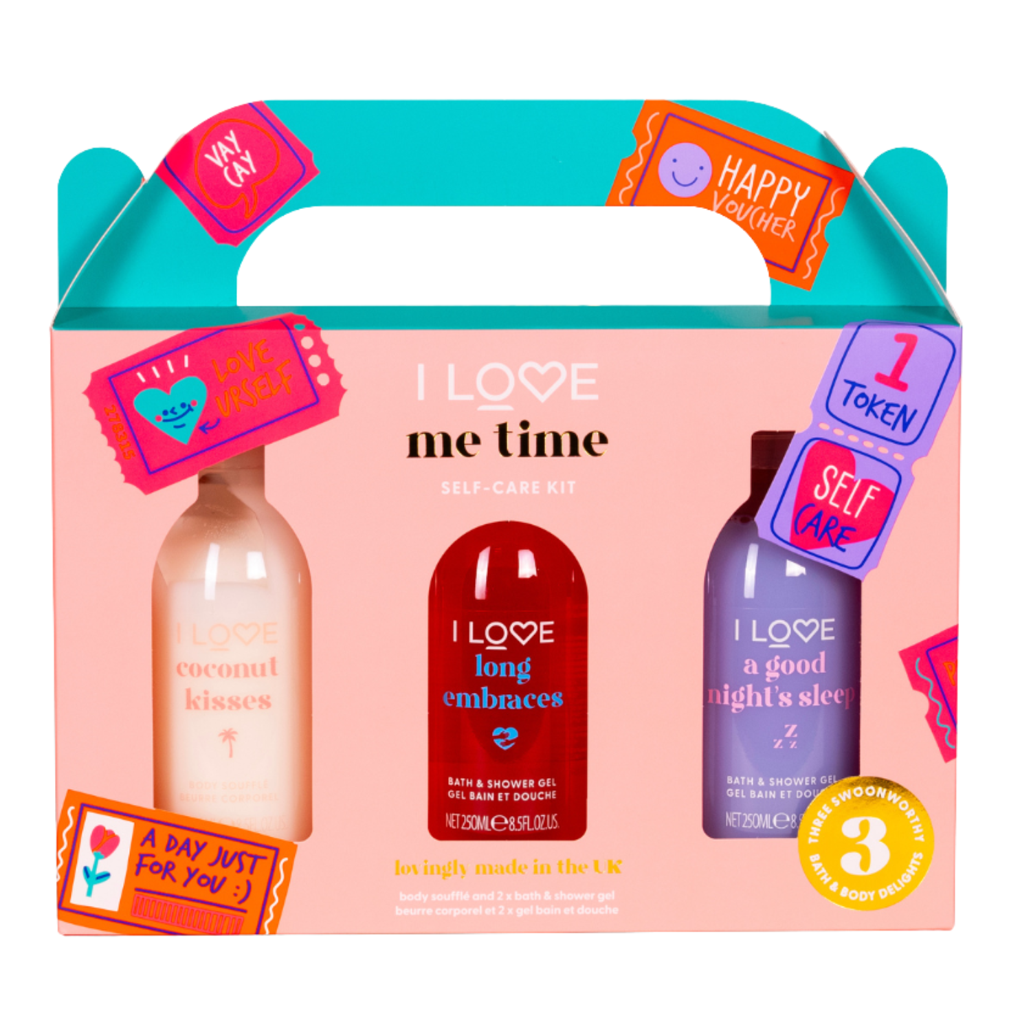 Delia Cosmetics Delia Cosmetics Me Time Self-Care Kit By I Love Cosmetics For Women - 3 Pc 8.45Oz Bath And Shower Gel - Coconut Kisses, 8.45Oz Bath And Shower Gel - Long Embraces, 8. - Image 2